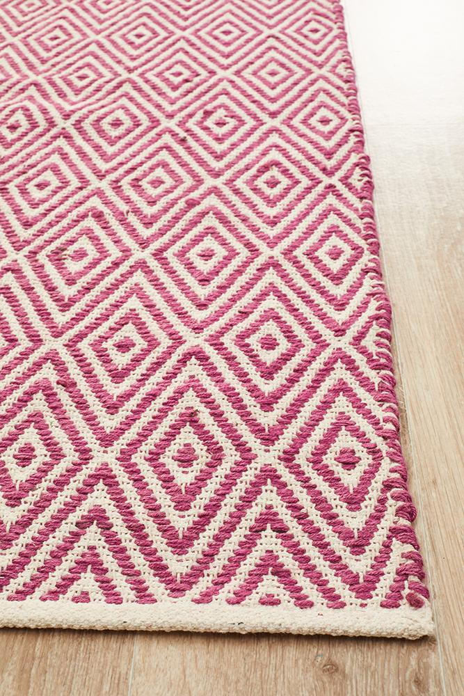 Modern Flatweave Diamond Design Pink Rug - Floorsome - Modern - ABO - DIA - PINK - 225X155 - Modern