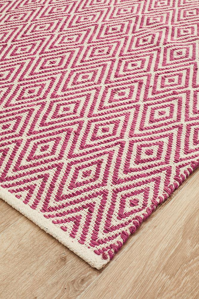 Modern Flatweave Diamond Design Pink Rug - Floorsome - Modern - ABO - DIA - PINK - 225X155 - Modern