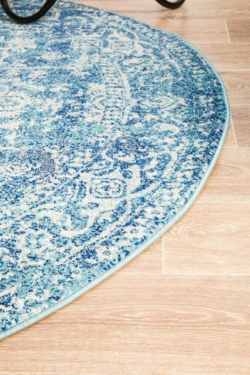 Muse Blue Transitional Round Rug - Floorsome
