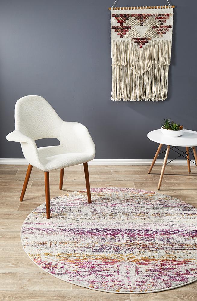 Museum 865 Fuschia Round Rug | Abstract | Floorsome