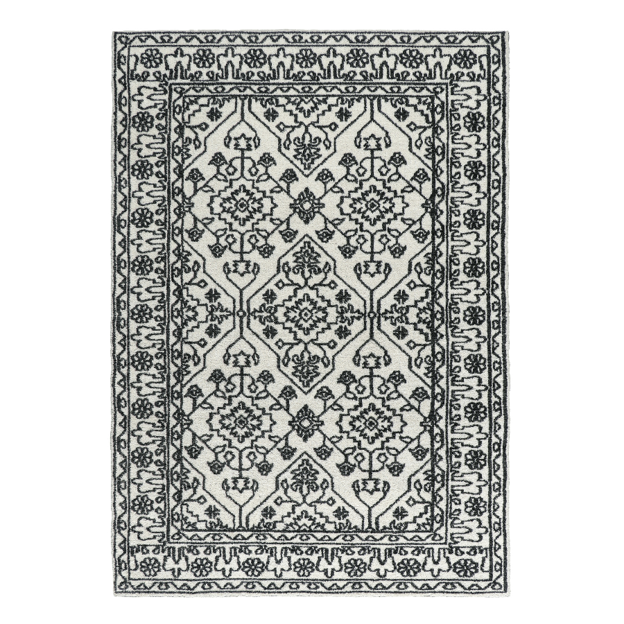 Neel Ivory and Black 100% Wool Rug - Floorsome - WOOLNEEL0080300 - 