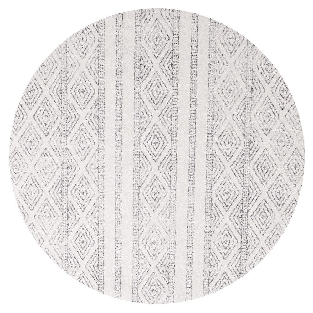 Oasis 450 White And Grey Tribal Round Rug - Floorsome - Modern - OAS - 450 - GRY - 150X150 - Modern