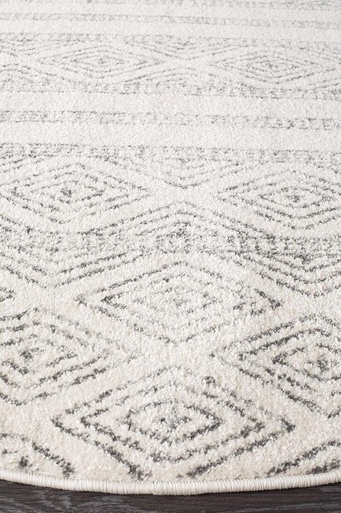 Oasis 450 White And Grey Tribal Round Rug - Floorsome - Modern - OAS - 450 - GRY - 150X150 - Modern