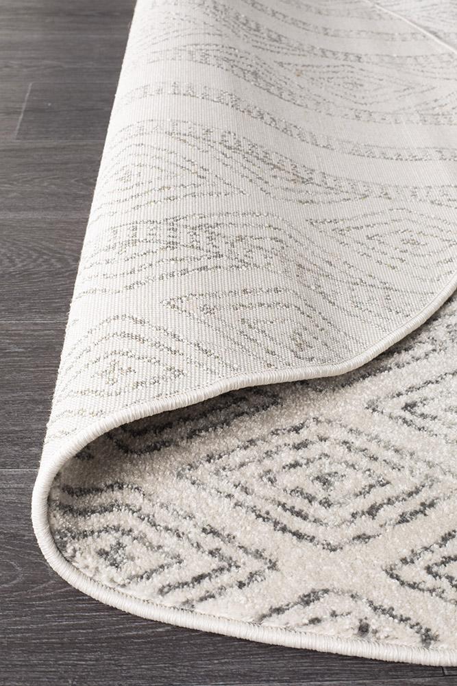Oasis 450 White And Grey Tribal Round Rug - Floorsome - Modern - OAS - 450 - GRY - 150X150 - Modern