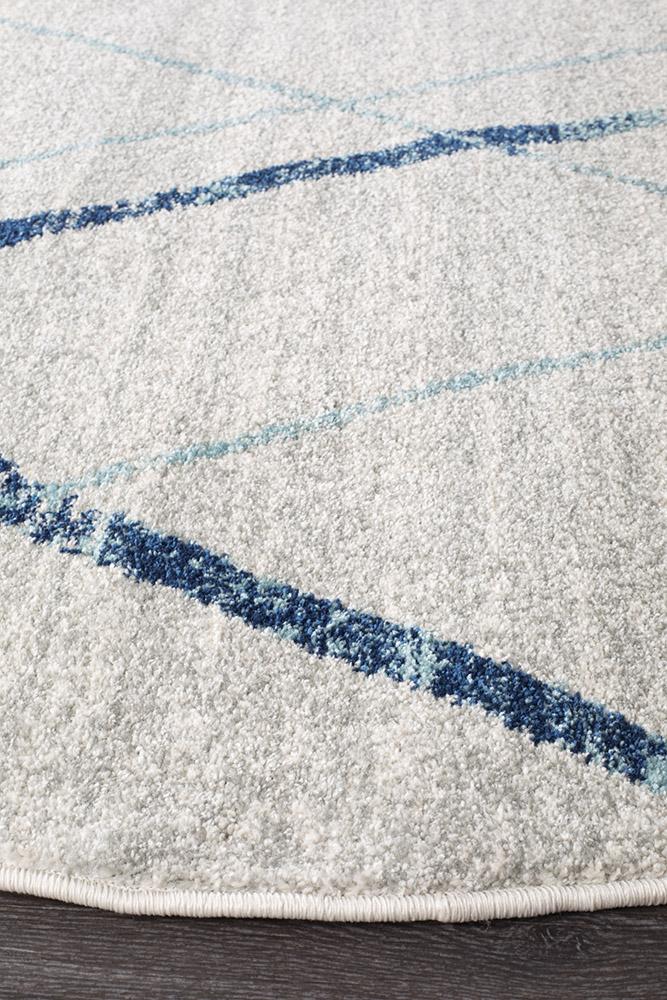 Oasis 452 White Blue Contemporary Round Rug - Floorsome - Modern - OAS - 452 - BLUE - 150X150 - Modern