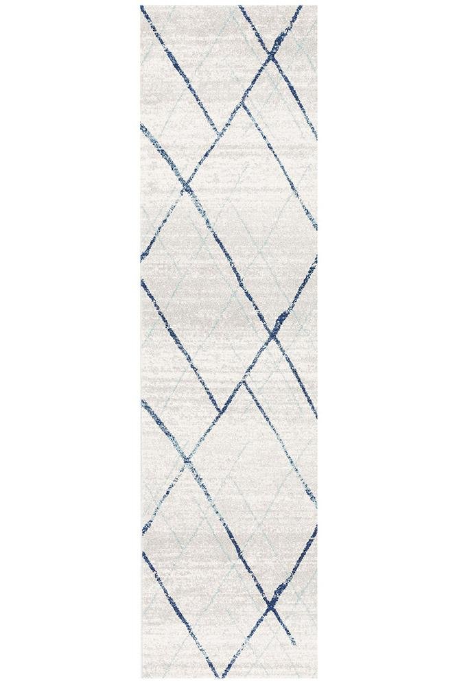Oasis 452 White Blue Contemporary Runner Rug - Floorsome - Modern - OAS - 452 - BLUE - 300X80 - Modern