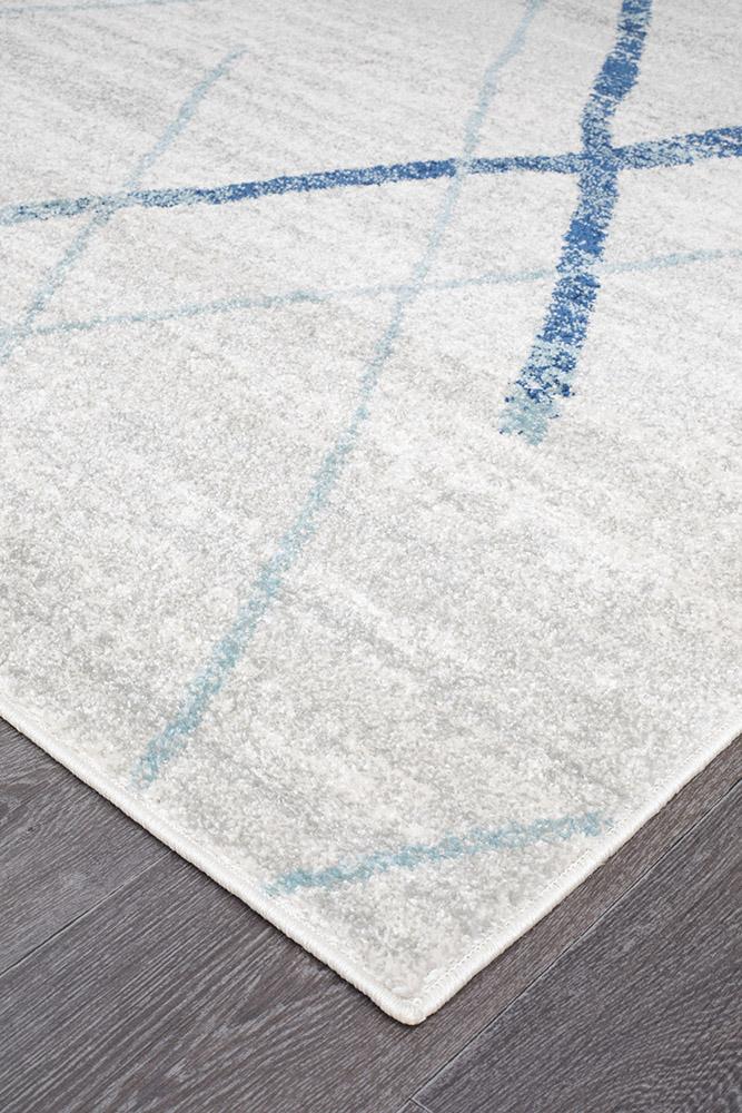 Oasis 452 White Blue Contemporary Runner Rug - Floorsome - Modern - OAS - 452 - BLUE - 300X80 - Modern