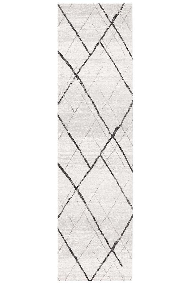Oasis 452 White Grey Contemporary Runner Rug - Floorsome - Modern - OAS - 452 - GREY - 300X80 - Modern