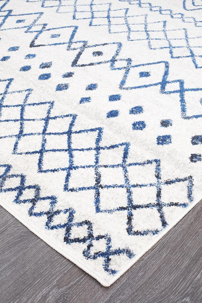 Oasis 453 White Blue Rustic Tribal Rug - Floorsome - Modern - OAS - 453 - WBLU - 230X160 - Modern