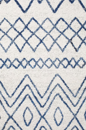 Oasis 453 White Blue Rustic Tribal Runner Rug - Floorsome - Modern
