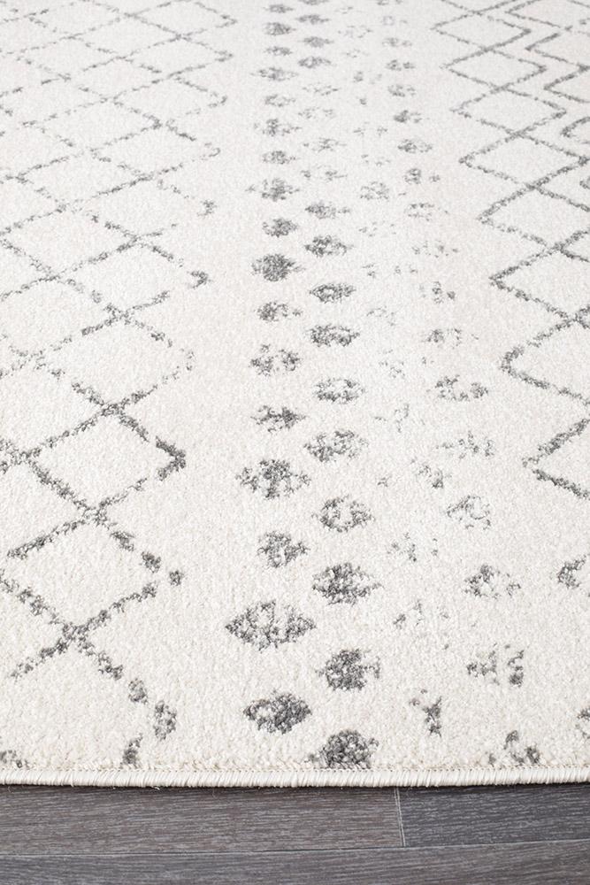 Oasis 454 White Grey Tribal Runner Rug - Floorsome - Modern - OAS - 454 - WHT - 300X80 - Modern