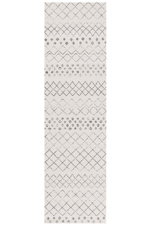 Oasis 454 White Grey Tribal Runner Rug - Floorsome - Modern