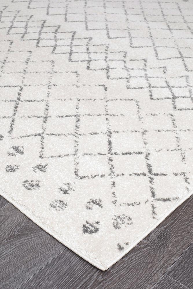 Oasis 454 White Grey Tribal Runner Rug - Floorsome - Modern - OAS - 454 - WHT - 300X80 - Modern