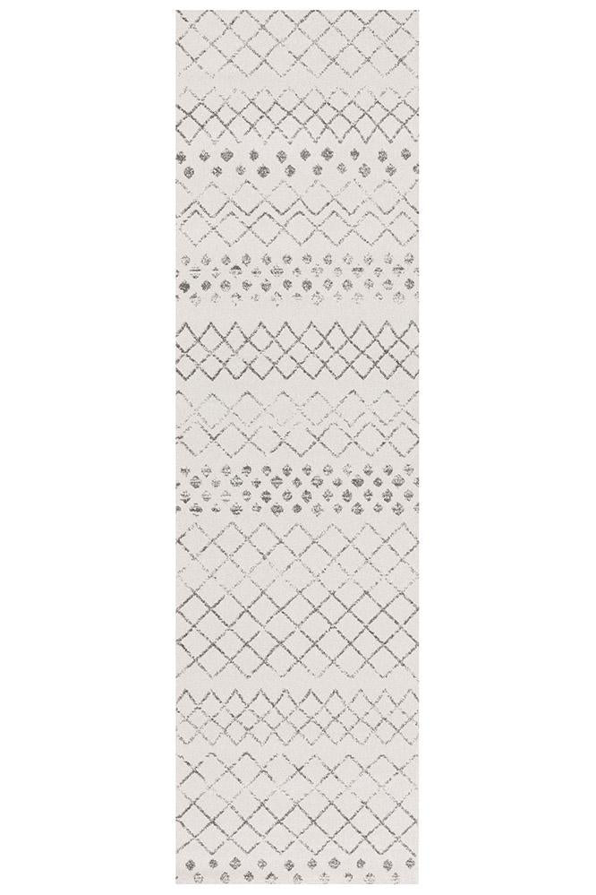 Oasis 454 White Grey Tribal Runner Rug - Floorsome - Modern - OAS - 454 - WHT - 300X80 - Modern