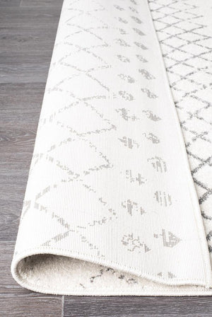 Oasis 454 White Grey Tribal Runner Rug - Floorsome - Modern