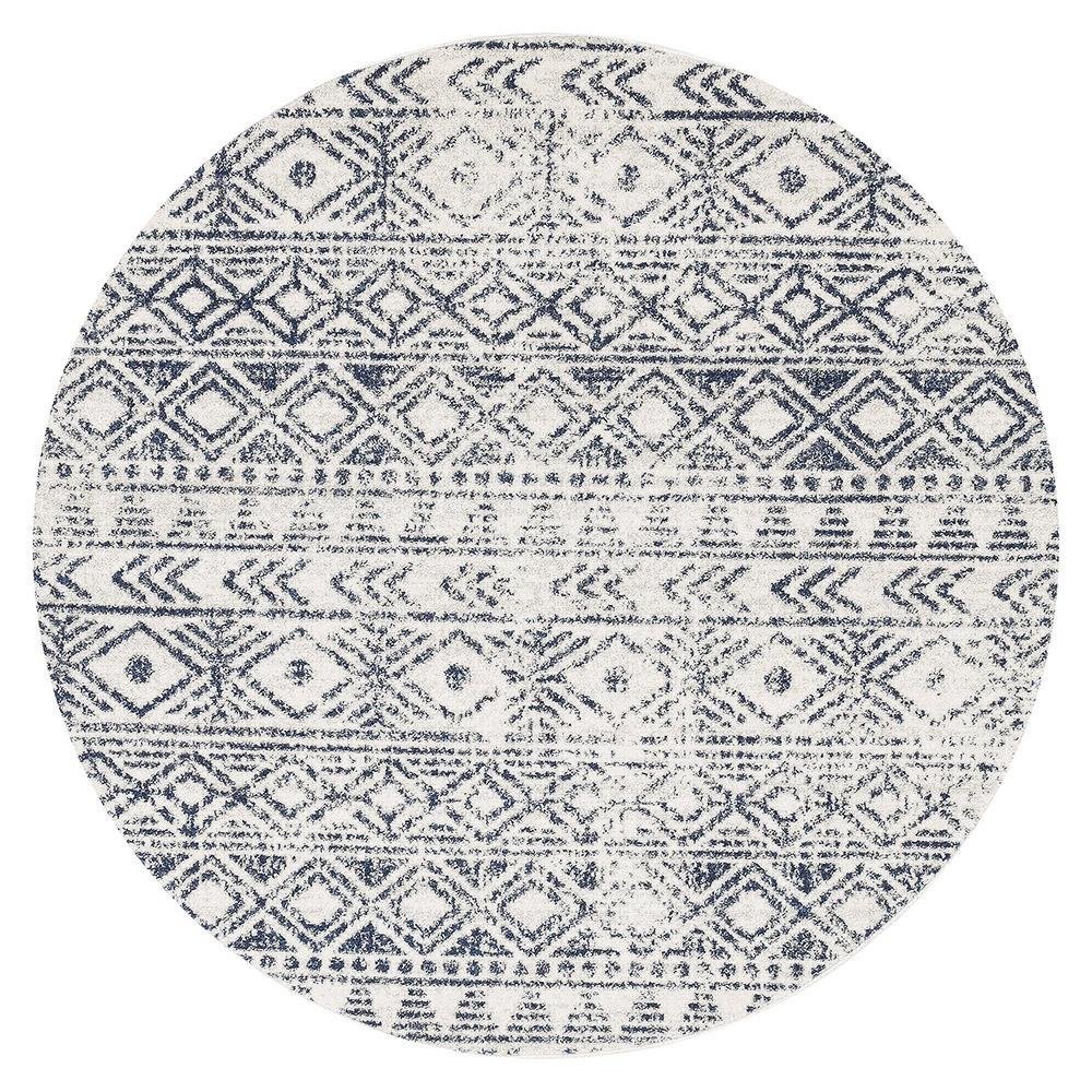 Oasis 456 White Blue Rustic Round Rug - Floorsome - Modern - OAS - 456 - BLUE - 150X150 - Modern