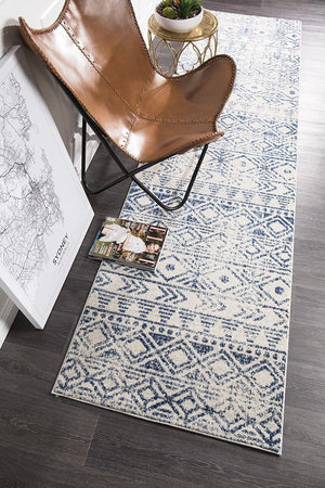 Oasis 456 White Blue Rustic Runner Rug - Floorsome - Modern