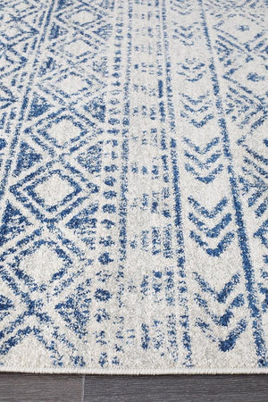 Oasis 456 White Blue Rustic Runner Rug - Floorsome - Modern