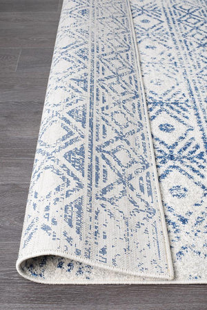 Oasis 456 White Blue Rustic Runner Rug - Floorsome - Modern