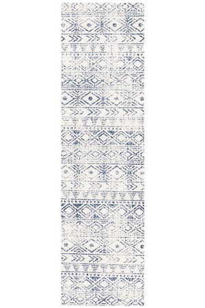 Oasis 456 White Blue Rustic Runner Rug - Floorsome - Modern