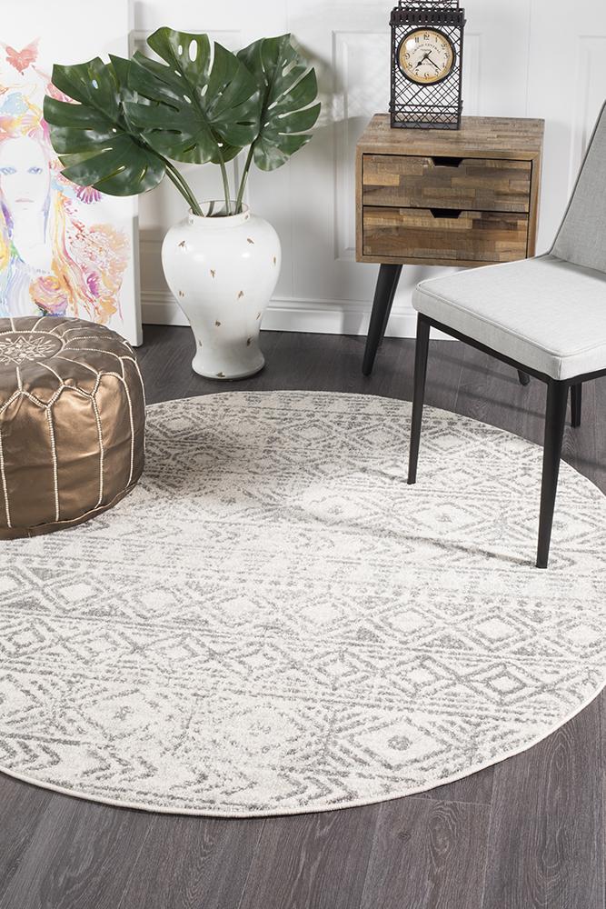 Oasis 456 White Grey Rustic Round Rug - Floorsome - Modern - OAS - 456 - GREY - 150X150 - Modern