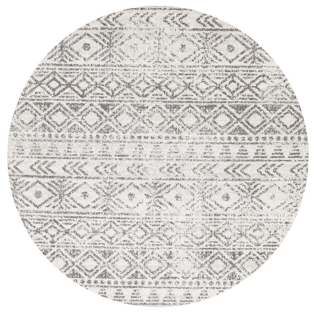 Oasis 456 White Grey Rustic Round Rug - Floorsome - Modern - OAS - 456 - GREY - 150X150 - Modern