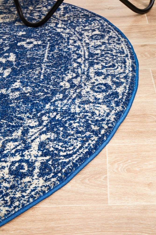 Oasis Navy Transitional Round Rug - Floorsome - Modern - EVO - 252 - NAVY - 150X150 - Modern