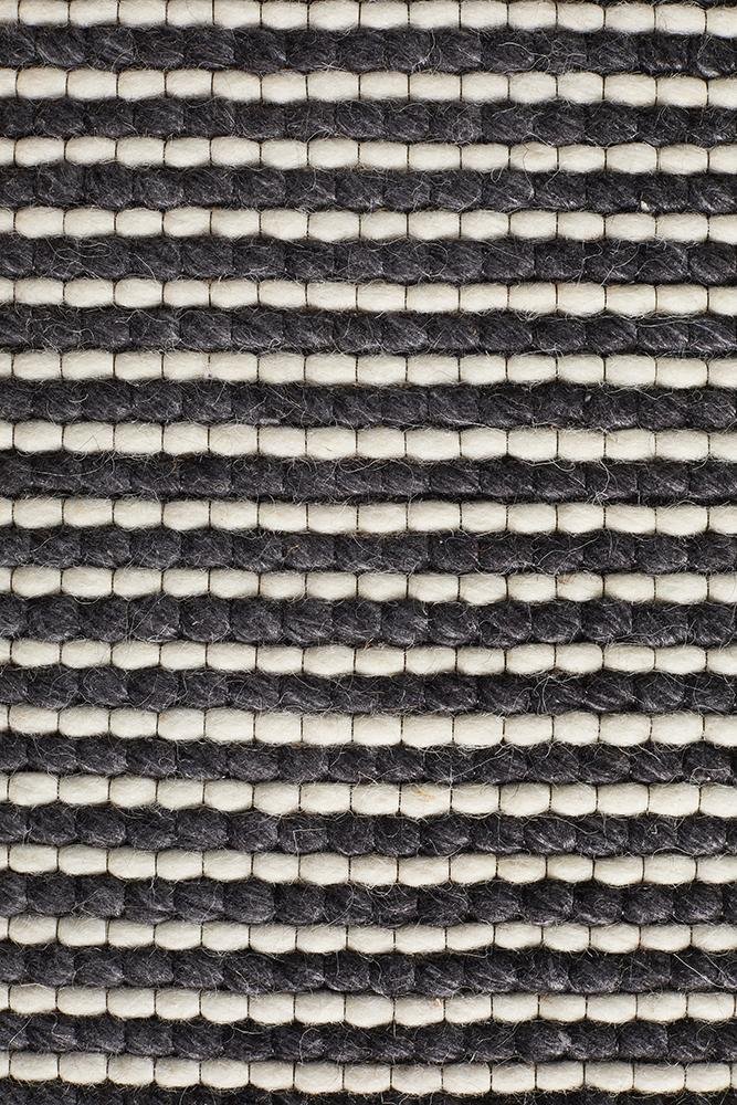 Oskar Felted Wool Striped Rug Black White - Floorsome - Modern - STUD - 320 - BLA - 225X155 - Modern