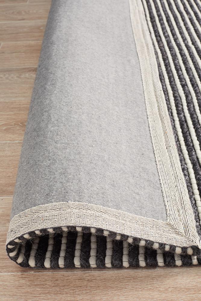 Oskar Felted Wool Striped Rug Black White - Floorsome - Modern - STUD - 320 - BLA - 225X155 - Modern
