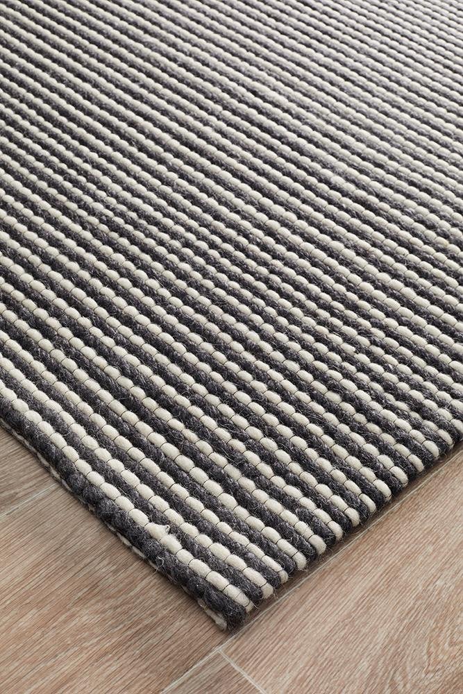 Oskar Felted Wool Striped Rug Black White - Floorsome - Modern - STUD - 320 - BLA - 225X155 - Modern