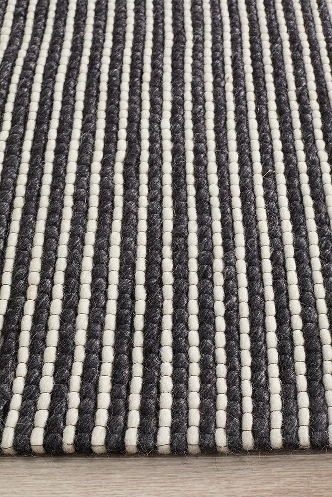 Oskar Felted Wool Striped Rug Black White - Floorsome - Modern - STUD - 320 - BLA - 225X155 - Modern