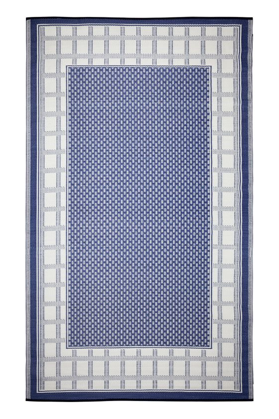 Outdoor Rug Recycled Plastic  - Europa Midnight Blue Geometric