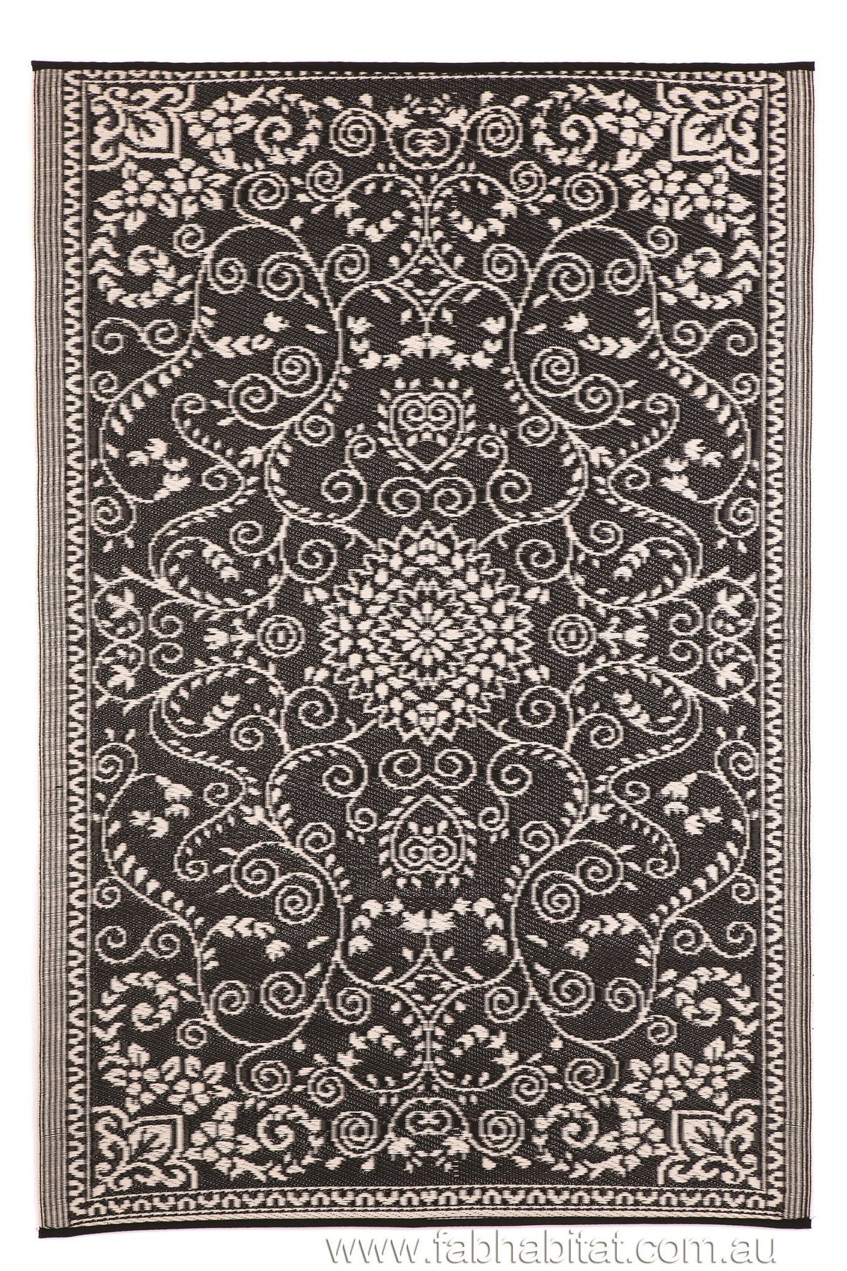 Murano Black & Cream Recycled Plastic Outdoor Rug | Floorsome