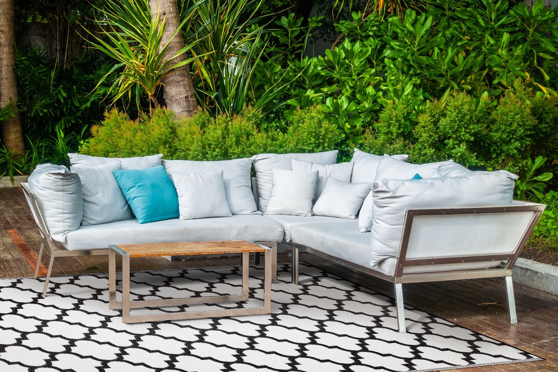 Outdoor Rug Recycled Plastic - Tangier Black and White - Floorsome - Outdoor Rugs - Outdoor Rugs