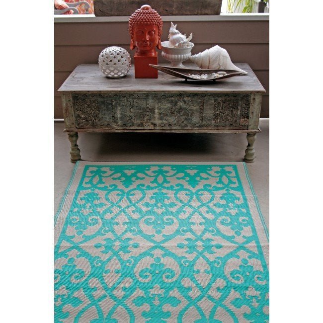 Outdoor Rug Recycled Plastic - Venice Turquoise and Cream - Floorsome - Outdoor Rugs - PLRVENTRQ120179 - Outdoor Rugs