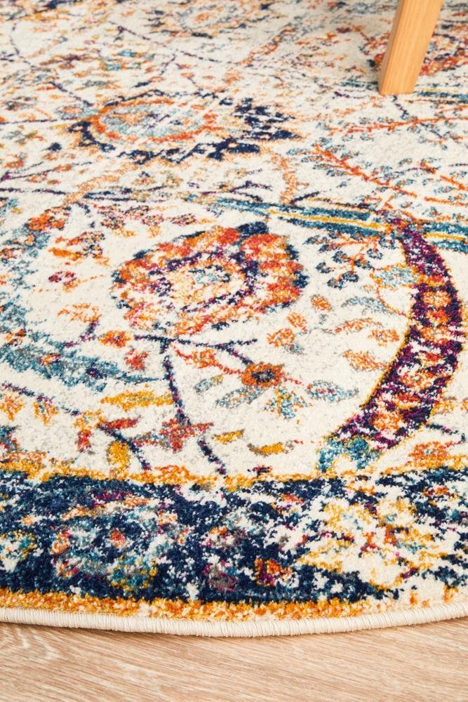 Peacock Ivory Transitional Round Rug - Floorsome - Modern - EVO - 255 - IVO - 150X150 - Modern