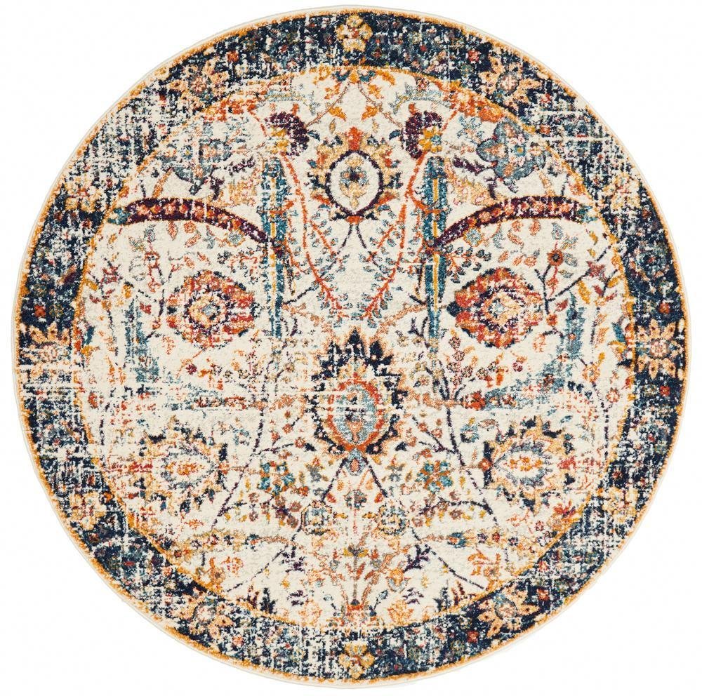 Peacock Ivory Transitional Round Rug - Floorsome - Modern - EVO - 255 - IVO - 150X150 - Modern
