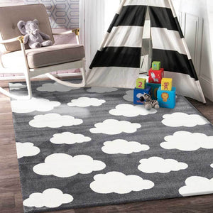 Piccolo Dark Grey and White Cloud Kids Rug - Floorsome - Kids