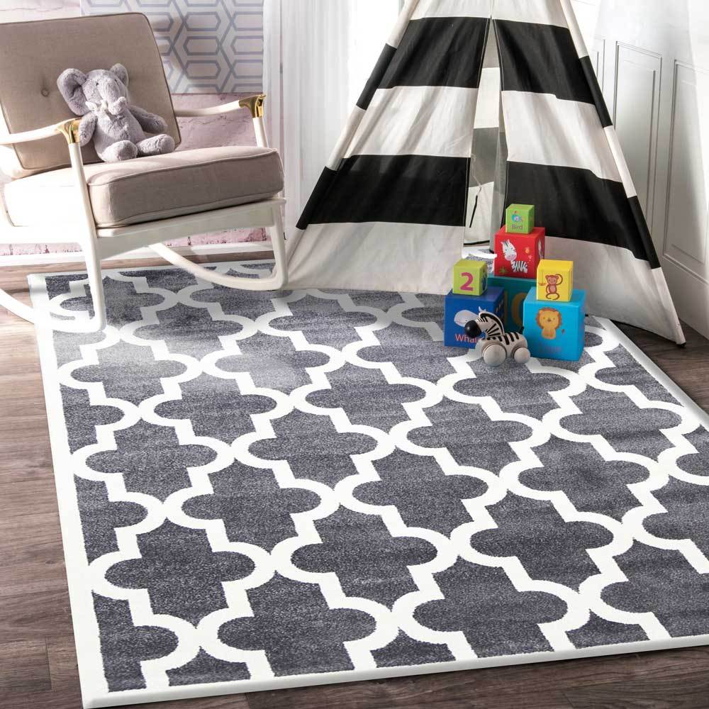 Piccolo Grey and White Lattice Pattern Kids Rug - Floorsome - Kids - PICC1202051895 - Kids
