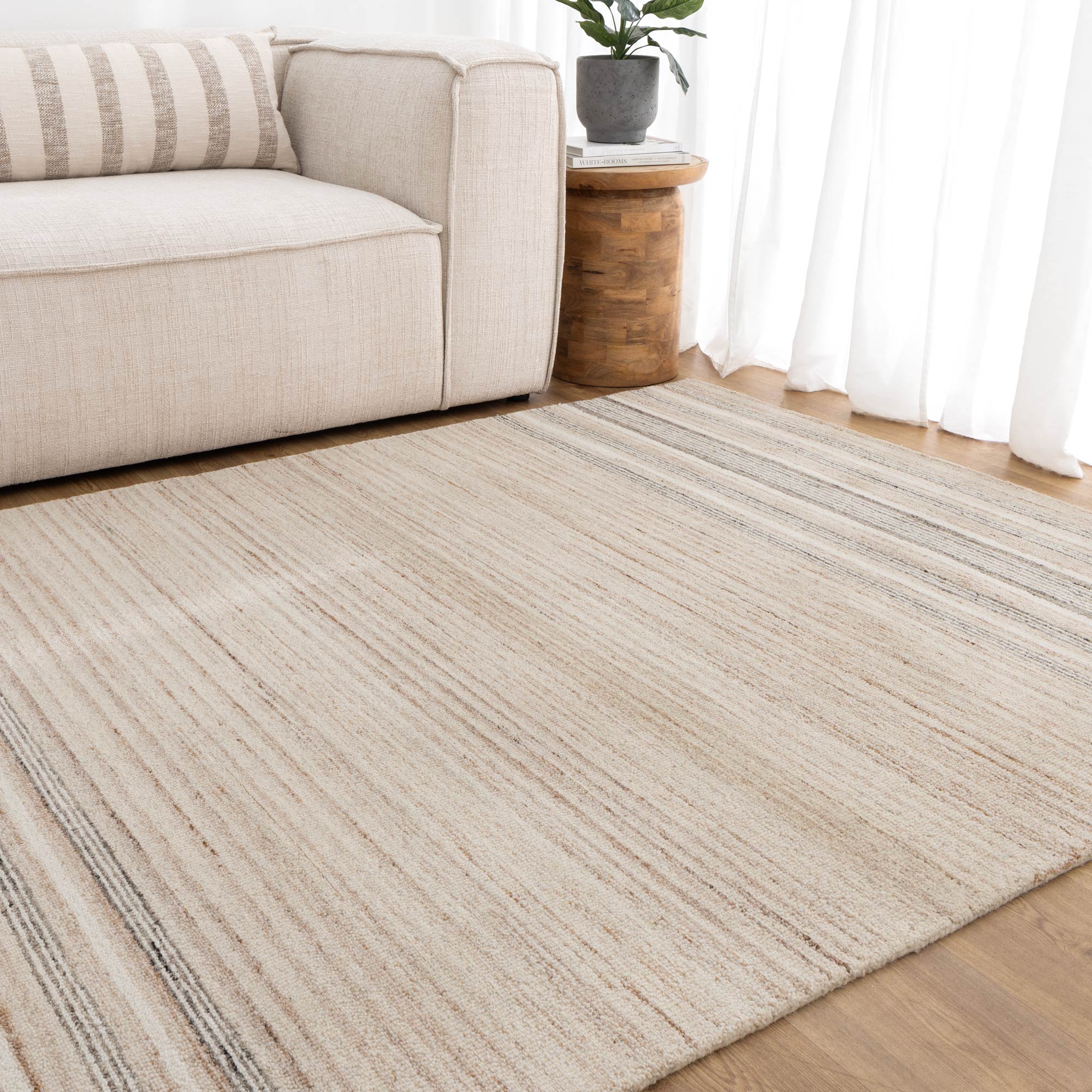 Praia Multi Stripe Beige Grey Wool Rug - Floorsome - Area Rug - PRAI160STIG - Area Rug