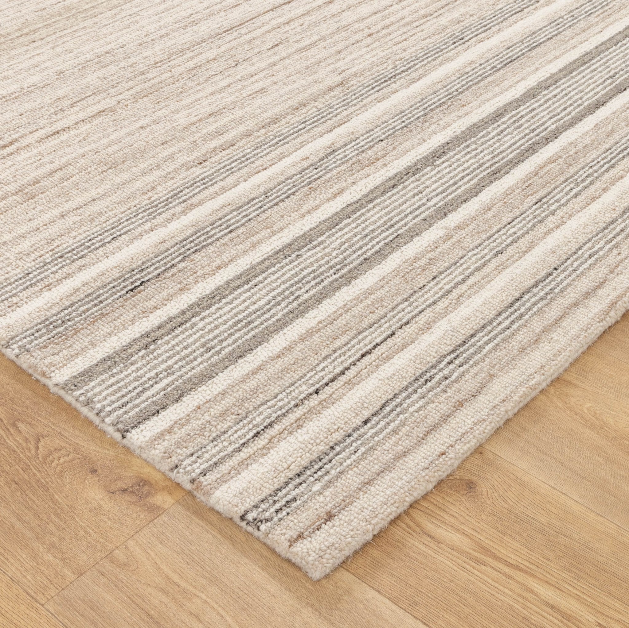 Praia Multi Stripe Beige Grey Wool Rug - Floorsome - Area Rug - PRAI160STIG - Area Rug