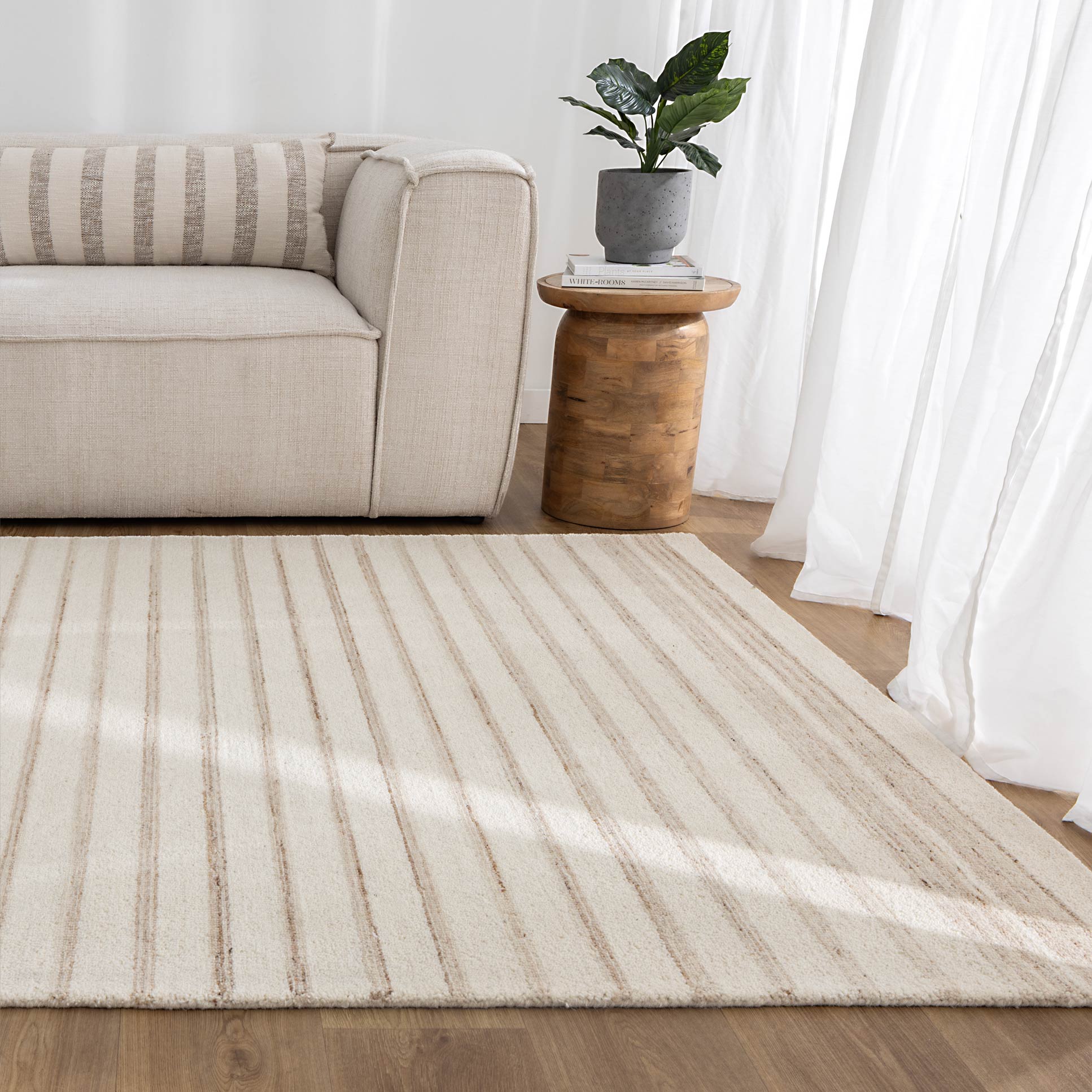 Praia Stripes Ivory Beige Wool Rug - Floorsome - Area Rug - PRAI160STIB - Area Rug