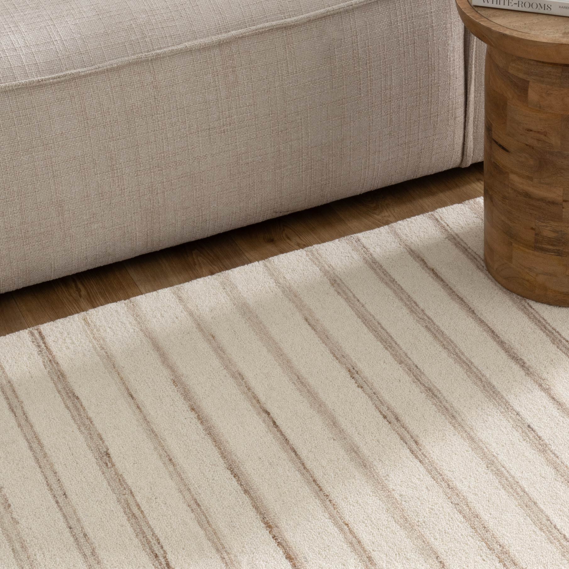 Praia Stripes Ivory Beige Wool Rug - Floorsome - Area Rug - PRAI160STIB - Area Rug
