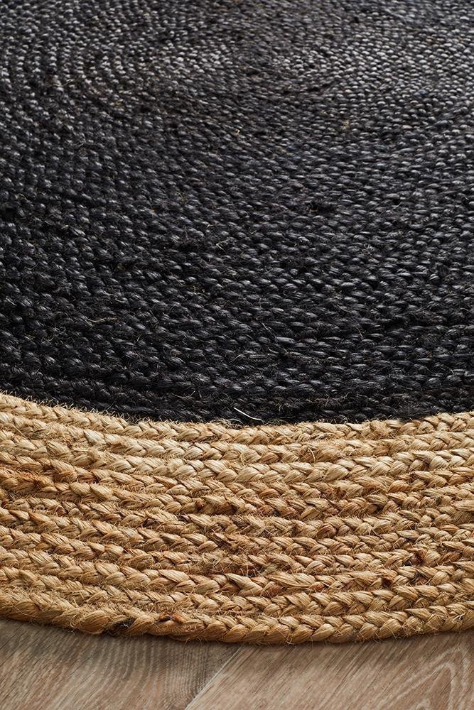 Round Jute Natural Rug Black - Floorsome - Natural - ATR - POLO - BLA - 120X120 - Natural