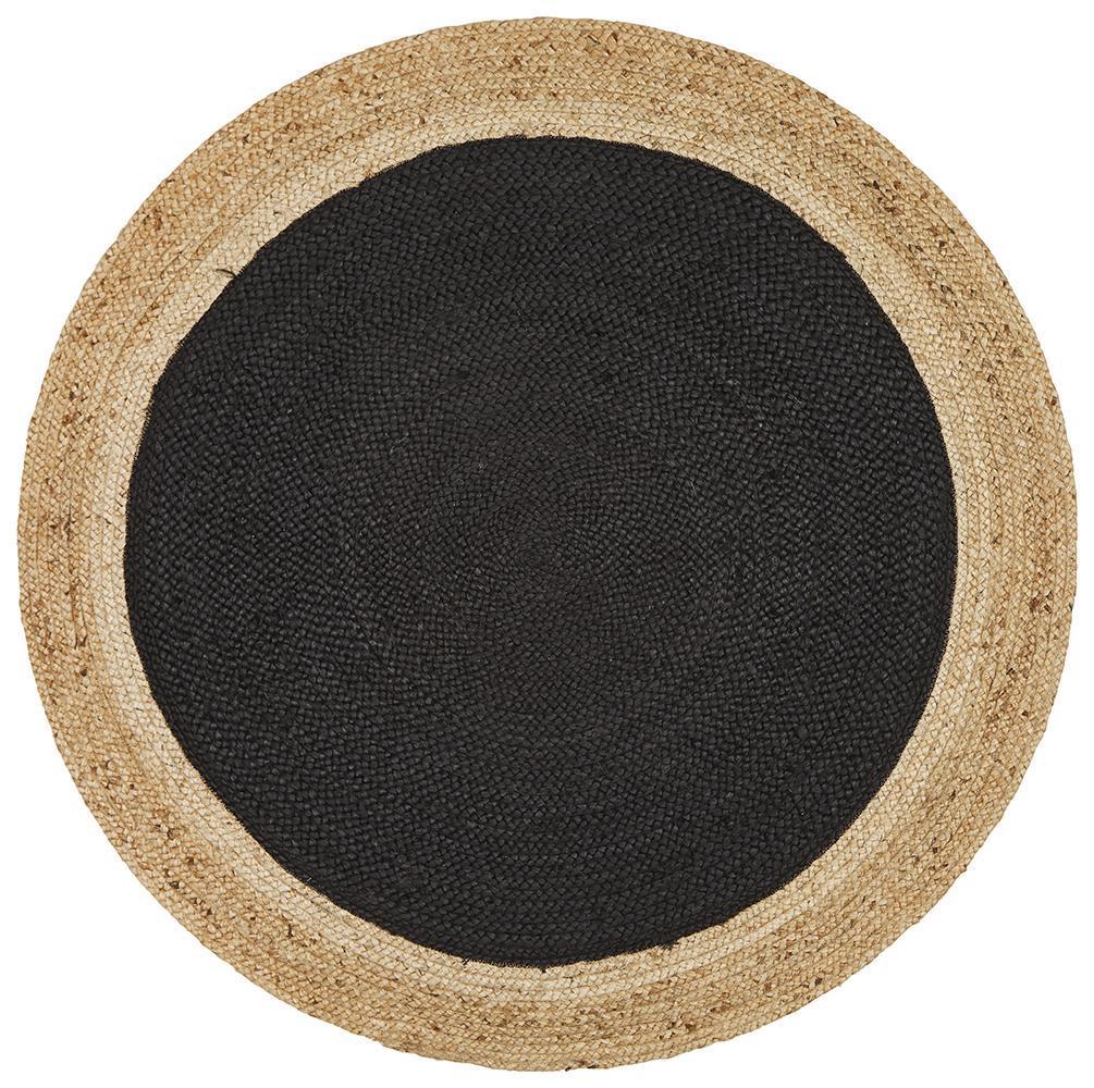 Round Jute Natural Rug Black - Floorsome - Natural - ATR - POLO - BLA - 120X120 - Natural