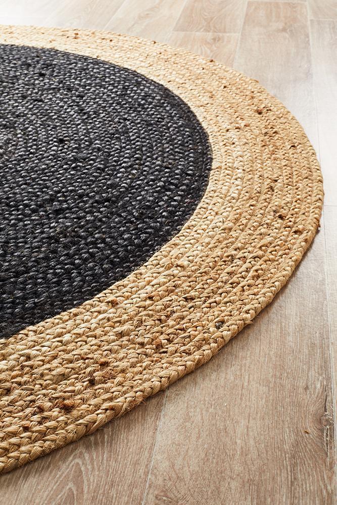 Round Jute Natural Rug Black - Floorsome - Natural - ATR - POLO - BLA - 120X120 - Natural