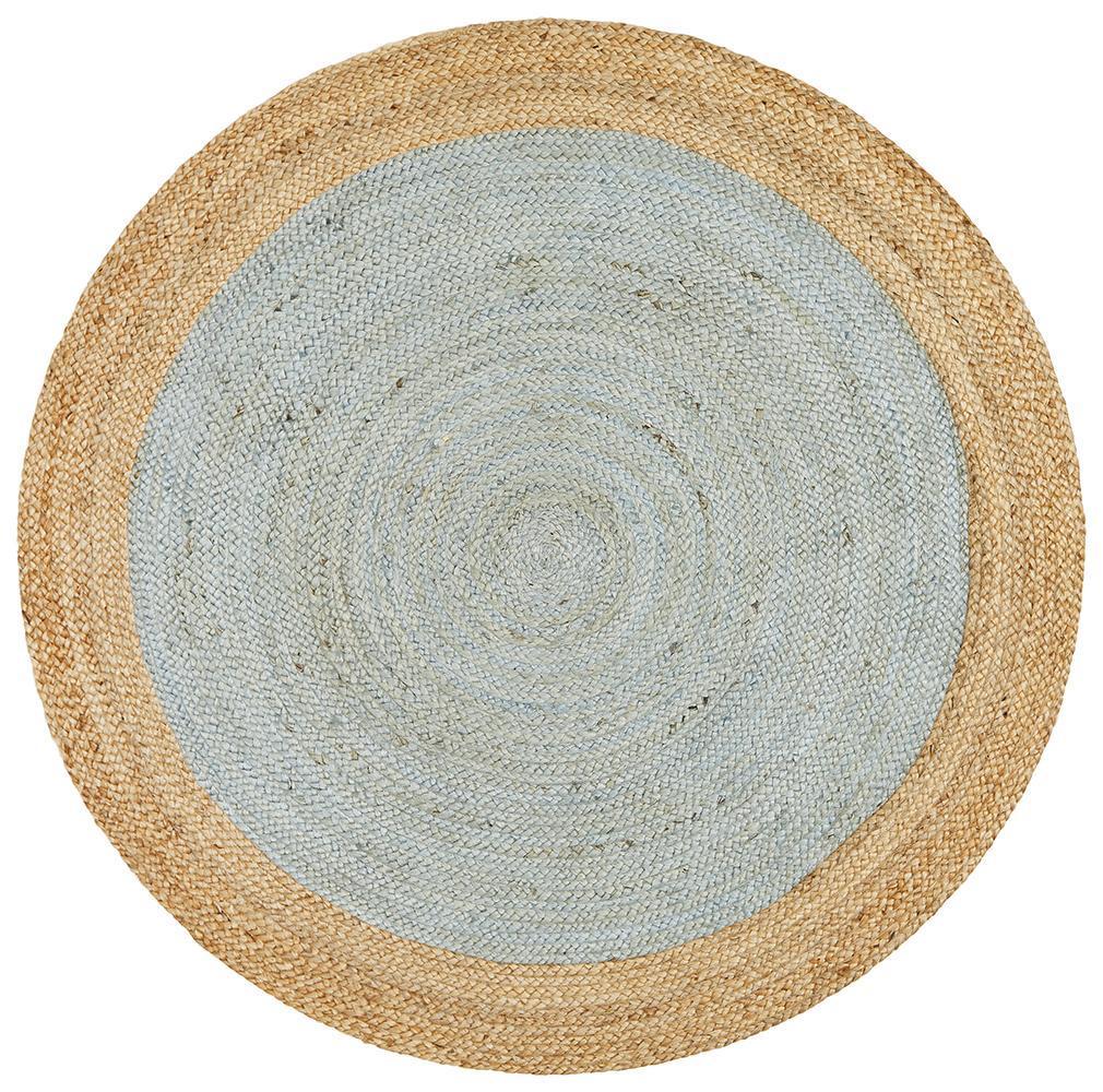 Round Jute Natural Rug Blue - Floorsome - Natural - ATR - POLO - BLU - 120X120 - Natural