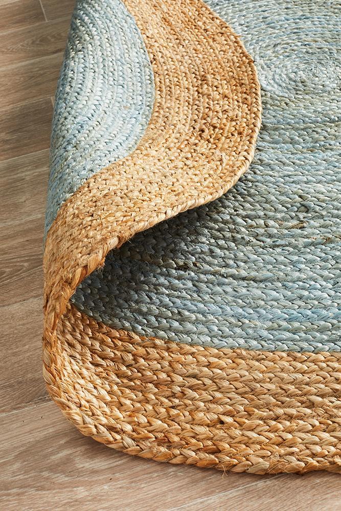 Round Jute Natural Rug Blue - Floorsome - Natural - ATR - POLO - BLU - 120X120 - Natural