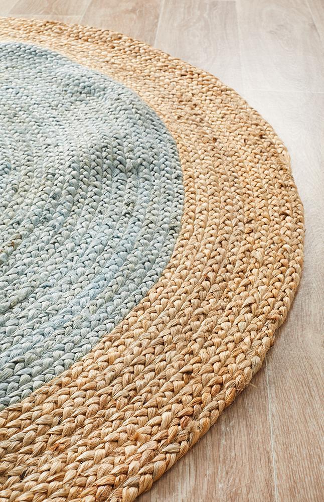Round Jute Natural Rug Blue - Floorsome - Natural - ATR - POLO - BLU - 120X120 - Natural