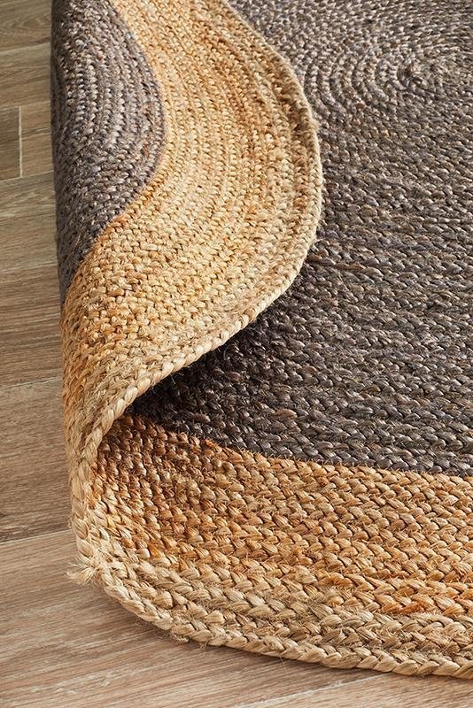 Round Jute Natural Rug Charcoal - Floorsome - Flatweave - ATR - POLO - CHAR - 120X120 - Flatweave